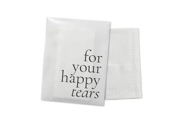 50 Пакетов салфеток Happy Tears |Свадебные салфетки|Гости на свадьбе| Биоразлагаемые пакеты | С засечками для ваших счастливых слез